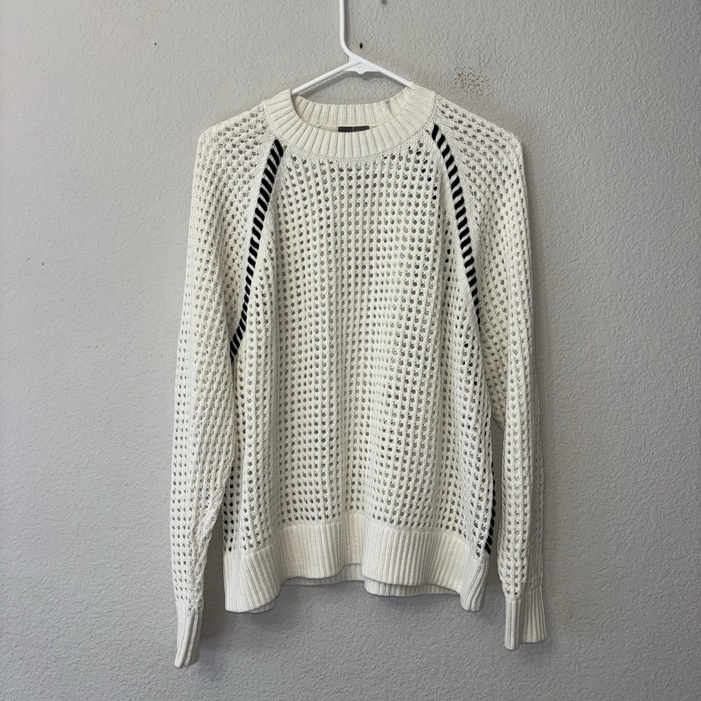 Sweaty Betty Tides High Whipstitch Open Knit Sweater Women's Size S Beige